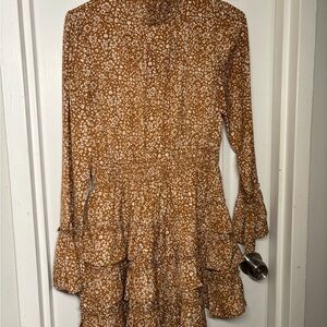 Love Riche Brown High Neck Long Sleeve Dress